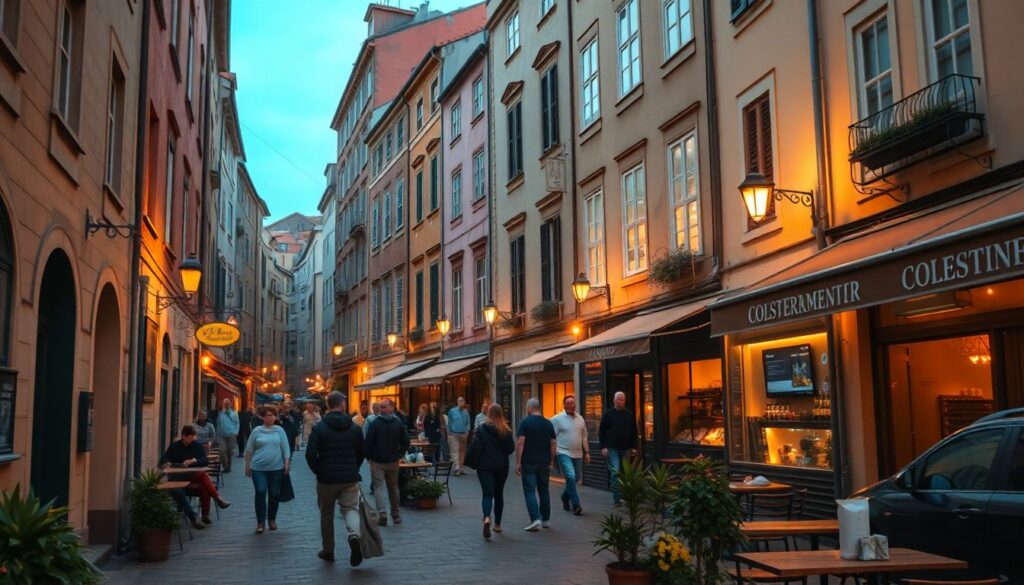 Пешеходные маршруты по старым кварталам городов мира - иллюстрация